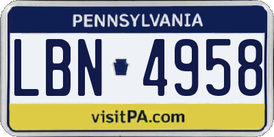PA license plate LBN4958
