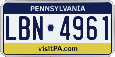 PA license plate LBN4961
