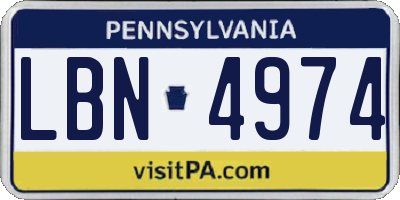 PA license plate LBN4974