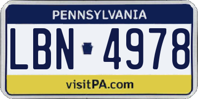 PA license plate LBN4978