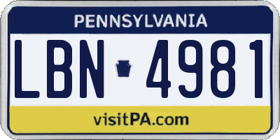 PA license plate LBN4981