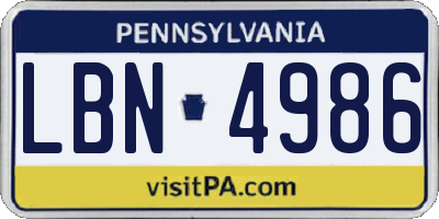 PA license plate LBN4986