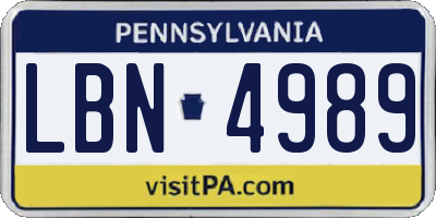 PA license plate LBN4989