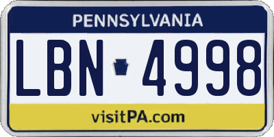 PA license plate LBN4998