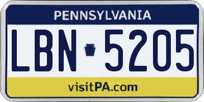 PA license plate LBN5205