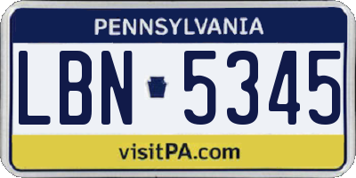 PA license plate LBN5345