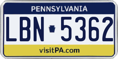 PA license plate LBN5362