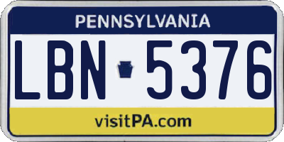PA license plate LBN5376