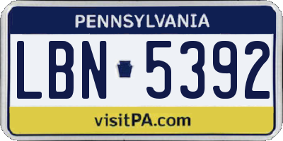 PA license plate LBN5392