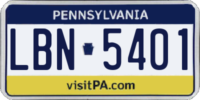 PA license plate LBN5401