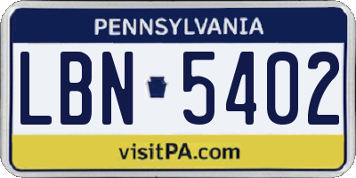 PA license plate LBN5402
