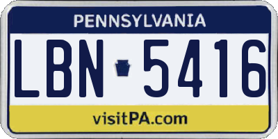 PA license plate LBN5416