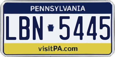 PA license plate LBN5445