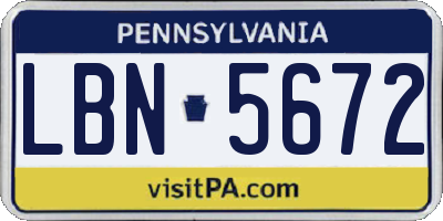 PA license plate LBN5672