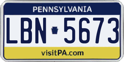 PA license plate LBN5673