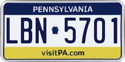 PA license plate LBN5701