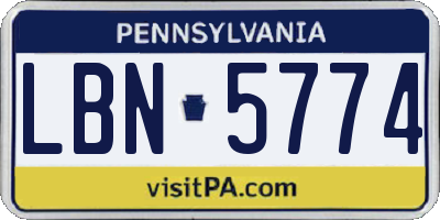 PA license plate LBN5774