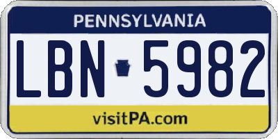 PA license plate LBN5982