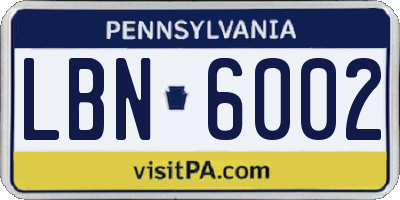 PA license plate LBN6002