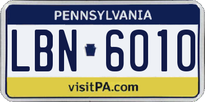 PA license plate LBN6010