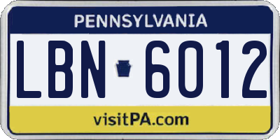 PA license plate LBN6012