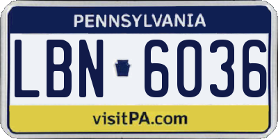 PA license plate LBN6036
