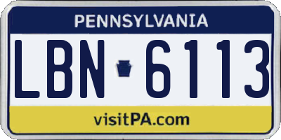 PA license plate LBN6113