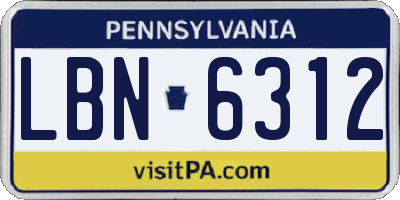 PA license plate LBN6312