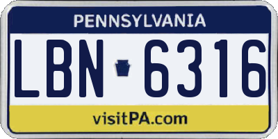 PA license plate LBN6316
