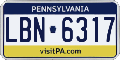 PA license plate LBN6317