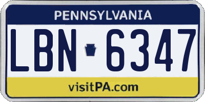 PA license plate LBN6347