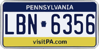 PA license plate LBN6356