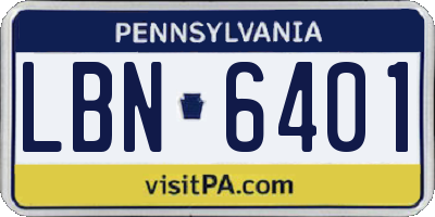 PA license plate LBN6401