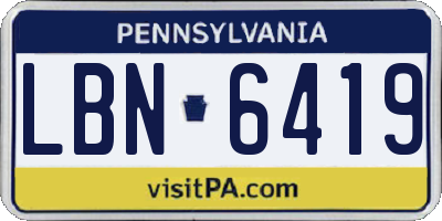 PA license plate LBN6419