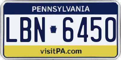 PA license plate LBN6450