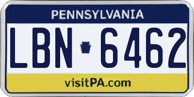 PA license plate LBN6462