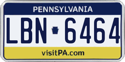 PA license plate LBN6464