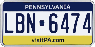 PA license plate LBN6474