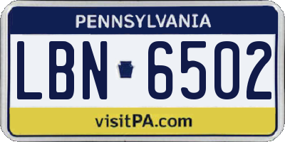 PA license plate LBN6502
