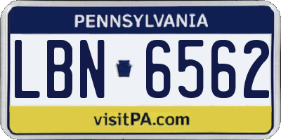 PA license plate LBN6562