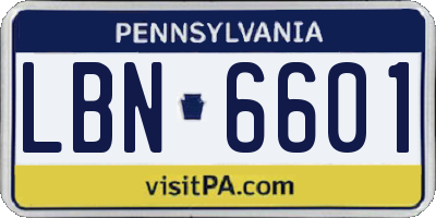 PA license plate LBN6601
