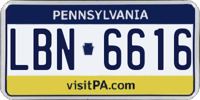 PA license plate LBN6616
