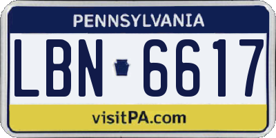 PA license plate LBN6617