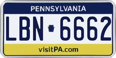 PA license plate LBN6662