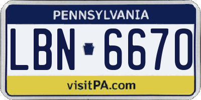 PA license plate LBN6670