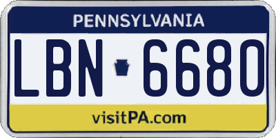PA license plate LBN6680