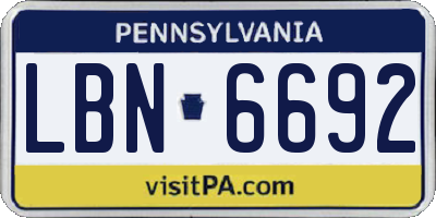 PA license plate LBN6692