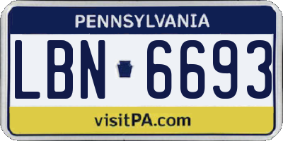 PA license plate LBN6693