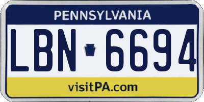 PA license plate LBN6694