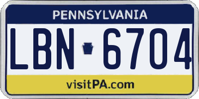 PA license plate LBN6704